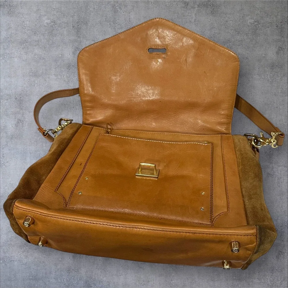 Tory Burch 797 Satchel Bag Womens Medium Tan Suede Leather Crossbody HTF-READ